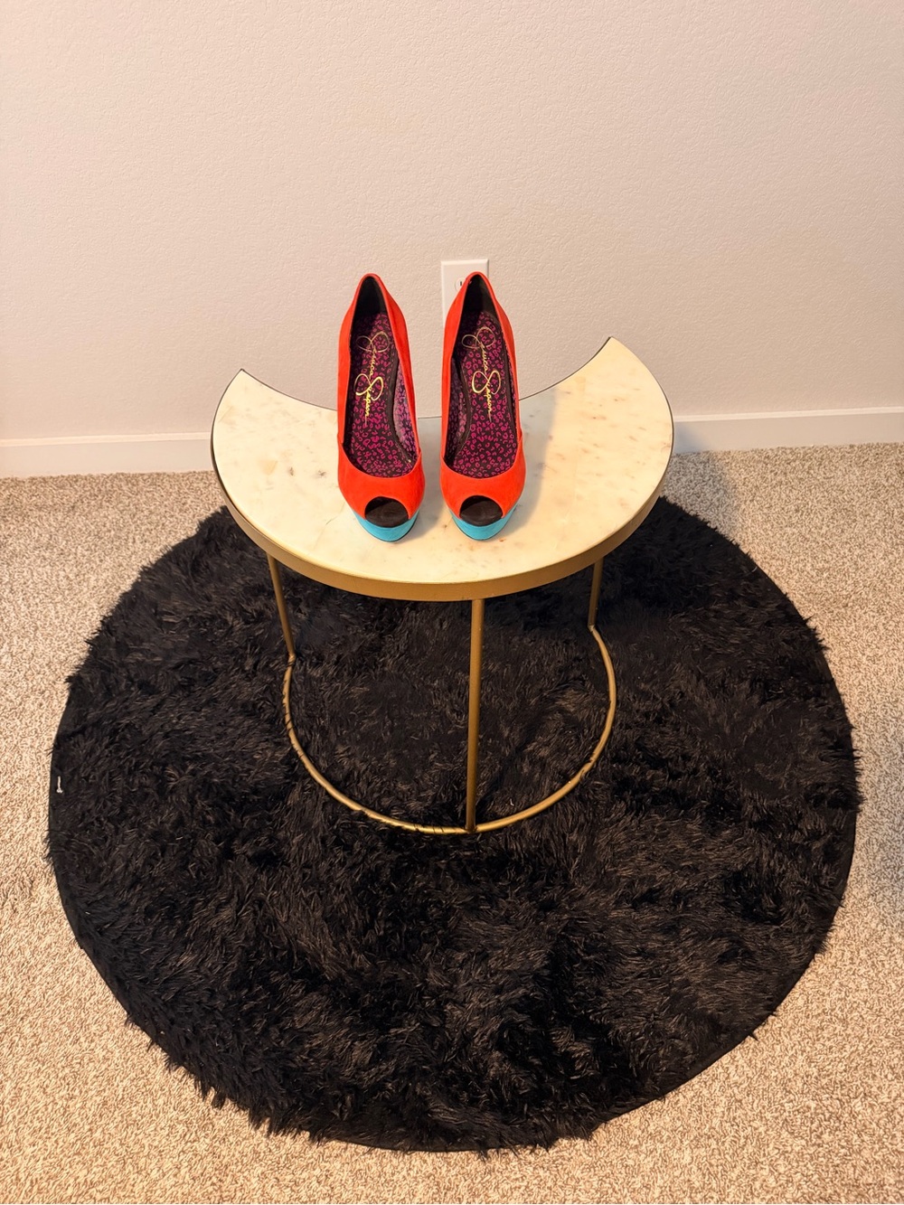 Jessica Simpson orange and Turquoise Peep-Toe wedge| 80s style| date night|retro
